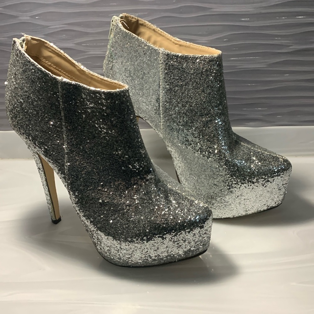 Glitter Sparkle High heel Bootie Shoes Sz  8.5-9 PreLoved 6” heel 2-3” platform